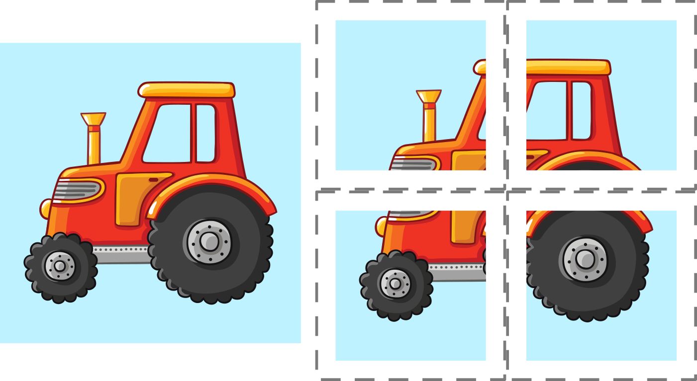 Puzzle 4 dílky Traktor na modré