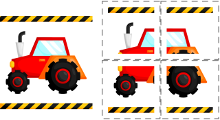 Puzzle 4 dílky Červený traktor na bílé