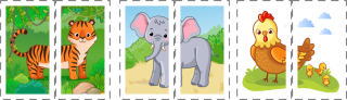 SET Puzzle 2 dílky 3 ks - slepice, tygr a slon