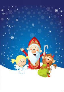 Panel na pytlík Veselý Mikuláš na modré 20x30cm