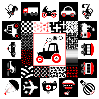 Panel na černobílou hrací podložku Doprava Traktůrek 