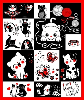 Panel na černobílou hrací podložku Asymetrická Ať je koček milion!