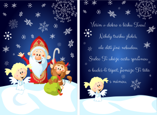 Set přední a zadní strana Veselá Mikulášská trojice vzadu andílek 2 ks 24x35cm 