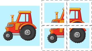 Puzzle 4 dílky Traktor na modré